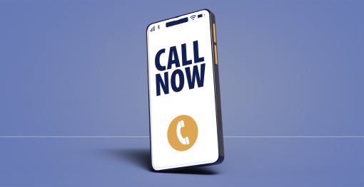 A phone handset displaying "Call Now".