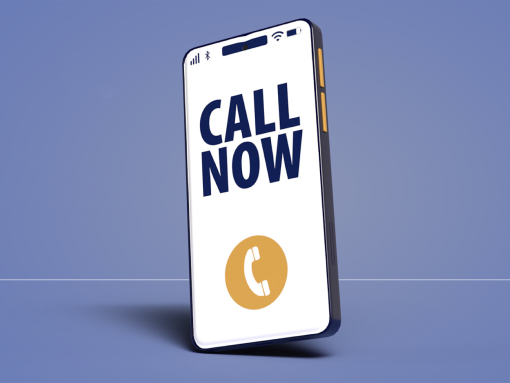 A phone handset displaying "Call Now".